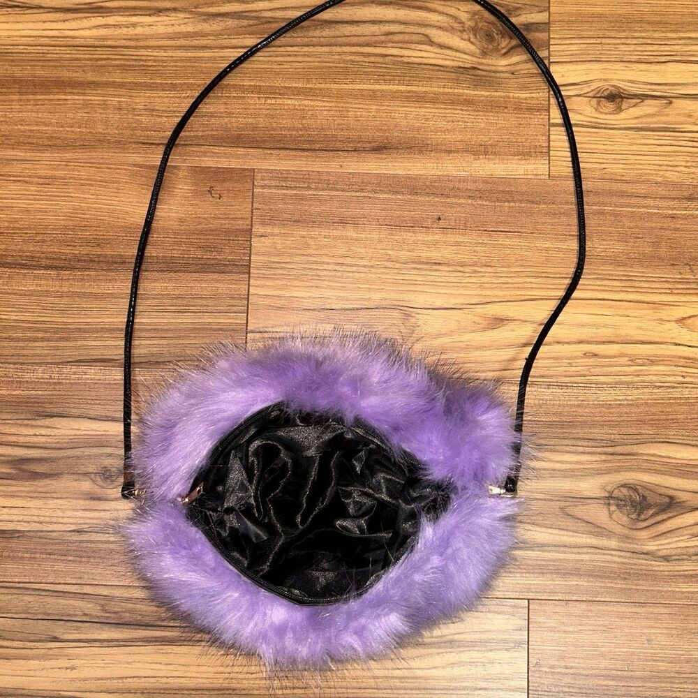Purple Faux Fur Mini Shoulder Bag Y2K Plush Fluffy Clutch Crossbody - Picture 5 of 6
